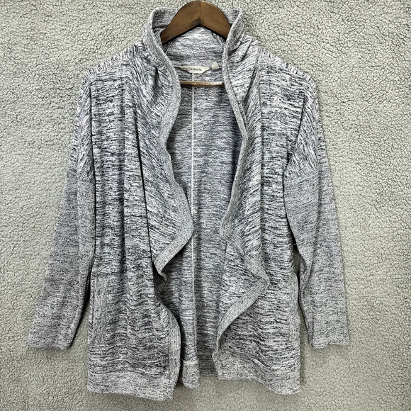 ATHLETA Cardigan Womens Small Gray Hooded Blissful Open‎ Front Ruffle Athleisure - Picture 1 of 8